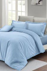 Lastikli Çarşaflı Çift Kişilik Nevresim Takımı Mavi Lux Pamuk Ranforce