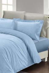 Lastikli Çarşaflı Çift Kişilik Nevresim Takımı Mavi Lux Pamuk Ranforce