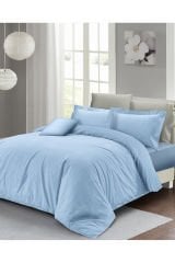 Lastikli Çarşaflı Çift Kişilik Nevresim Takımı Mavi Lux Pamuk Ranforce
