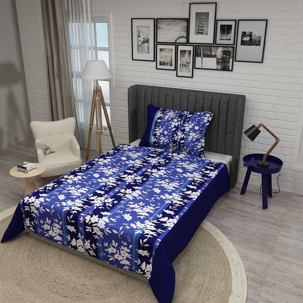 Tek Kişilik Pike Takımı Jakar Dokuma Pamuklu 3d Blue Stripe