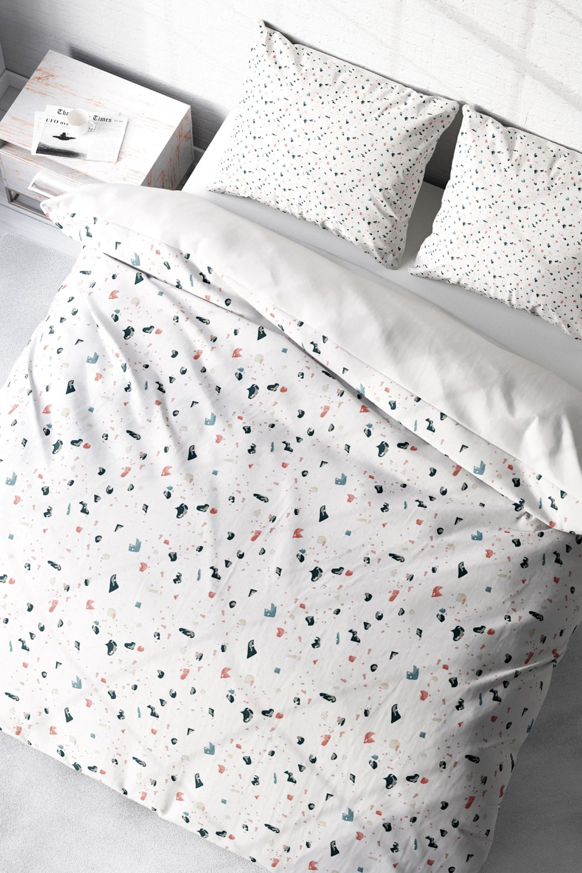 Terrazzo 3d Pamuk Saten Çift Kişilik Nevresim Takımı