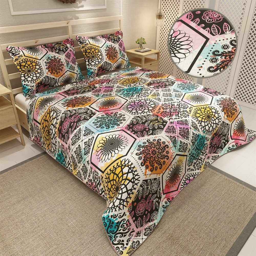 MonoHome Pike Takımı Jakar Dokuma Pamuklu 3D Dijital Baskı Patchwork Tiles