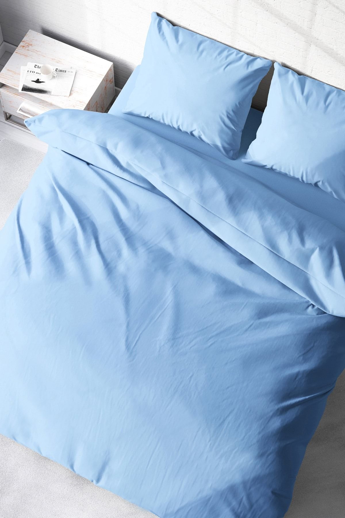 Soft Mavi Lux Pamuk Ranforce Çift Kişilik Nevresim Takımı