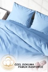 Soft Mavi Lux Pamuk Ranforce Çift Kişilik Nevresim Takımı