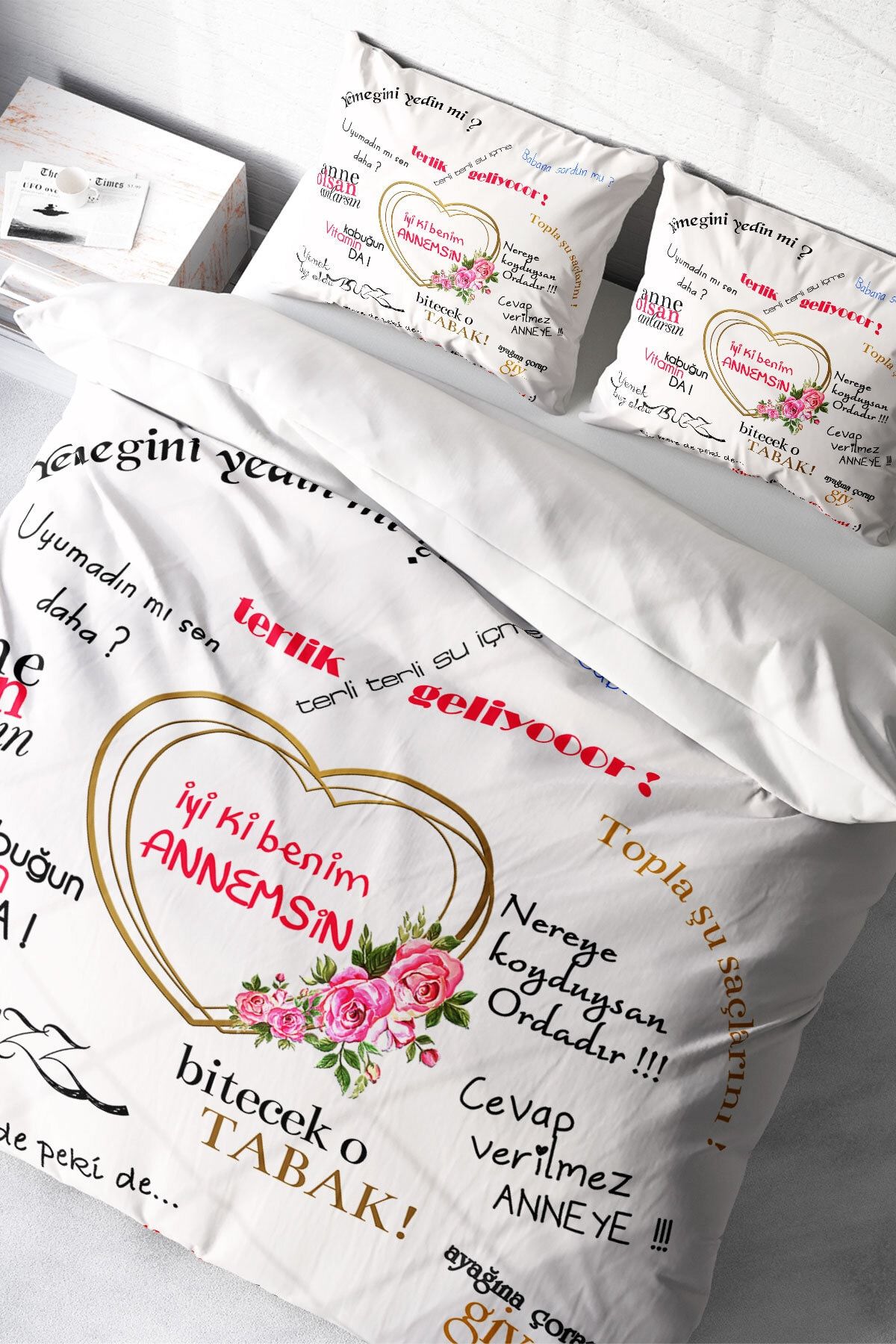 Anneler Günü Hediyesi Nevresim Takımı Özel Dokuma Pamuk Saten Çift Kişilik Anne Klasikleri