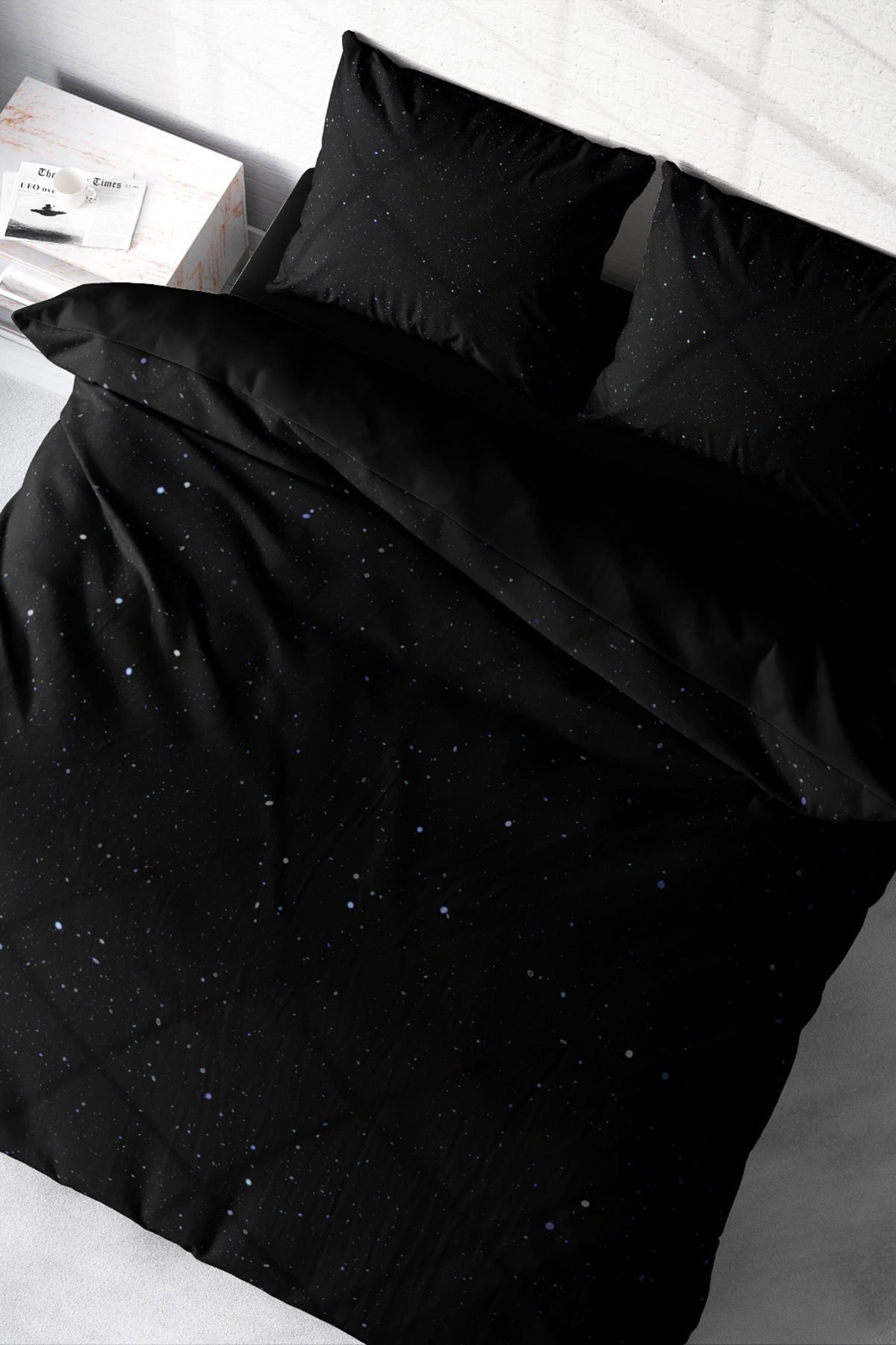 Lastikli Çarşaflı %100 Pamuk Saten Çift Kişilik Nevresim Takımı Starly Night