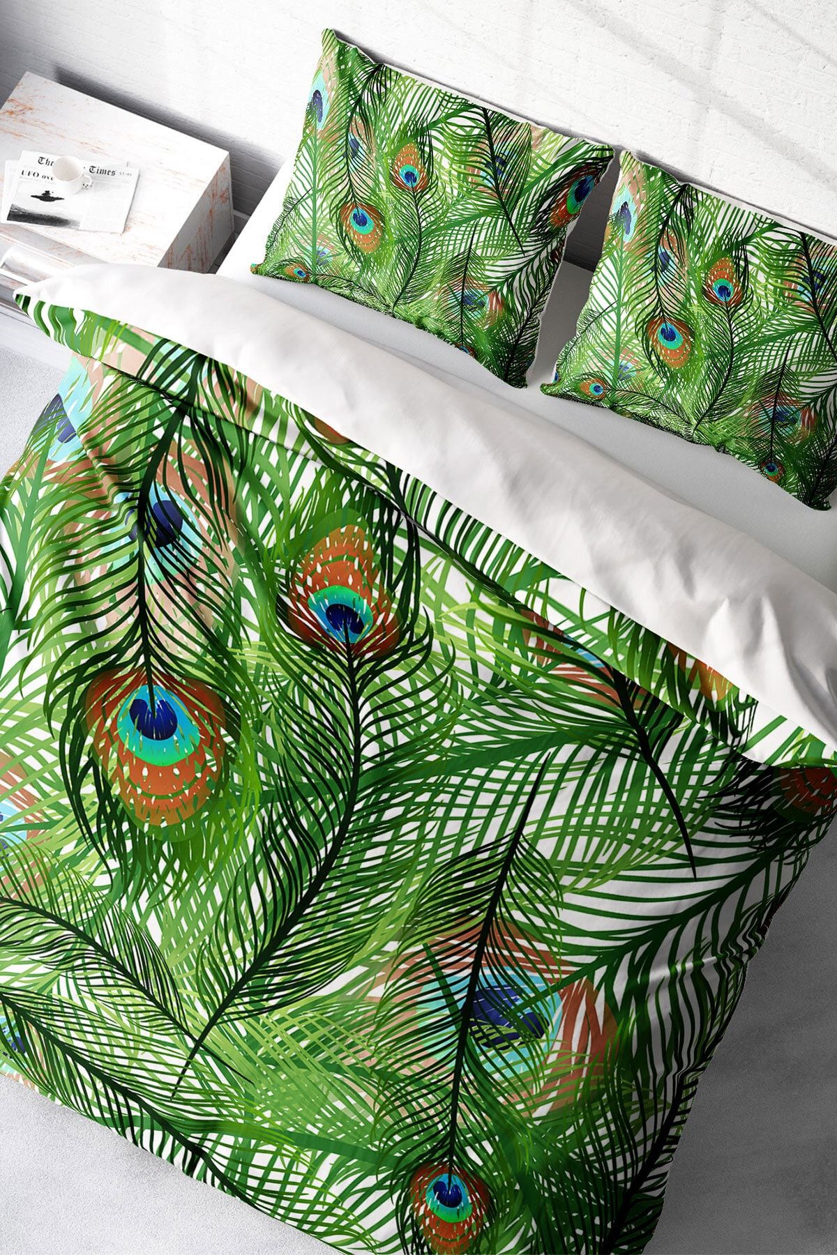 Peacock Feathers Naturel Çift Kişilik Nevresim Takımı