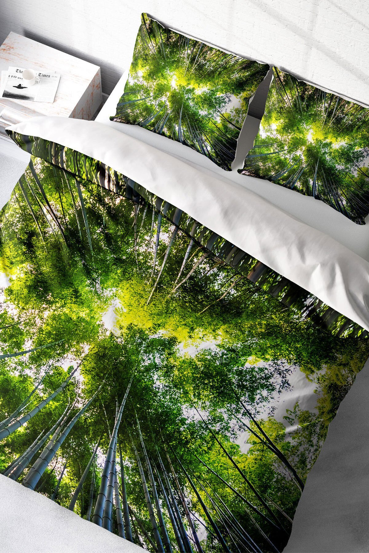 Lastikli Çarşaflı %100 Pamuk Saten Çift Kişilik Nevresim Takımı Forest 1