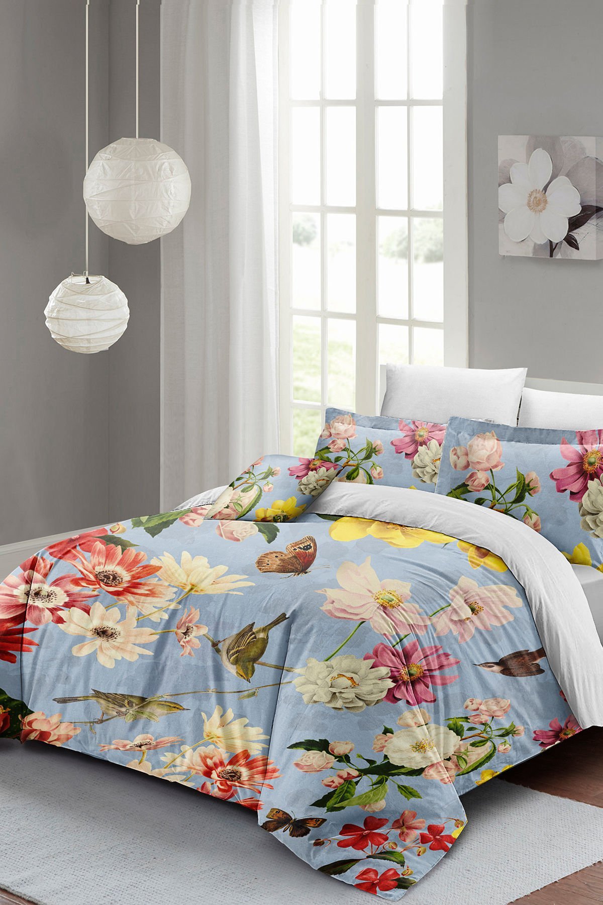 Lastikli Çarşaflı %100 Pamuk Saten Çift Kişilik Nevresim Takımı Rose Mix
