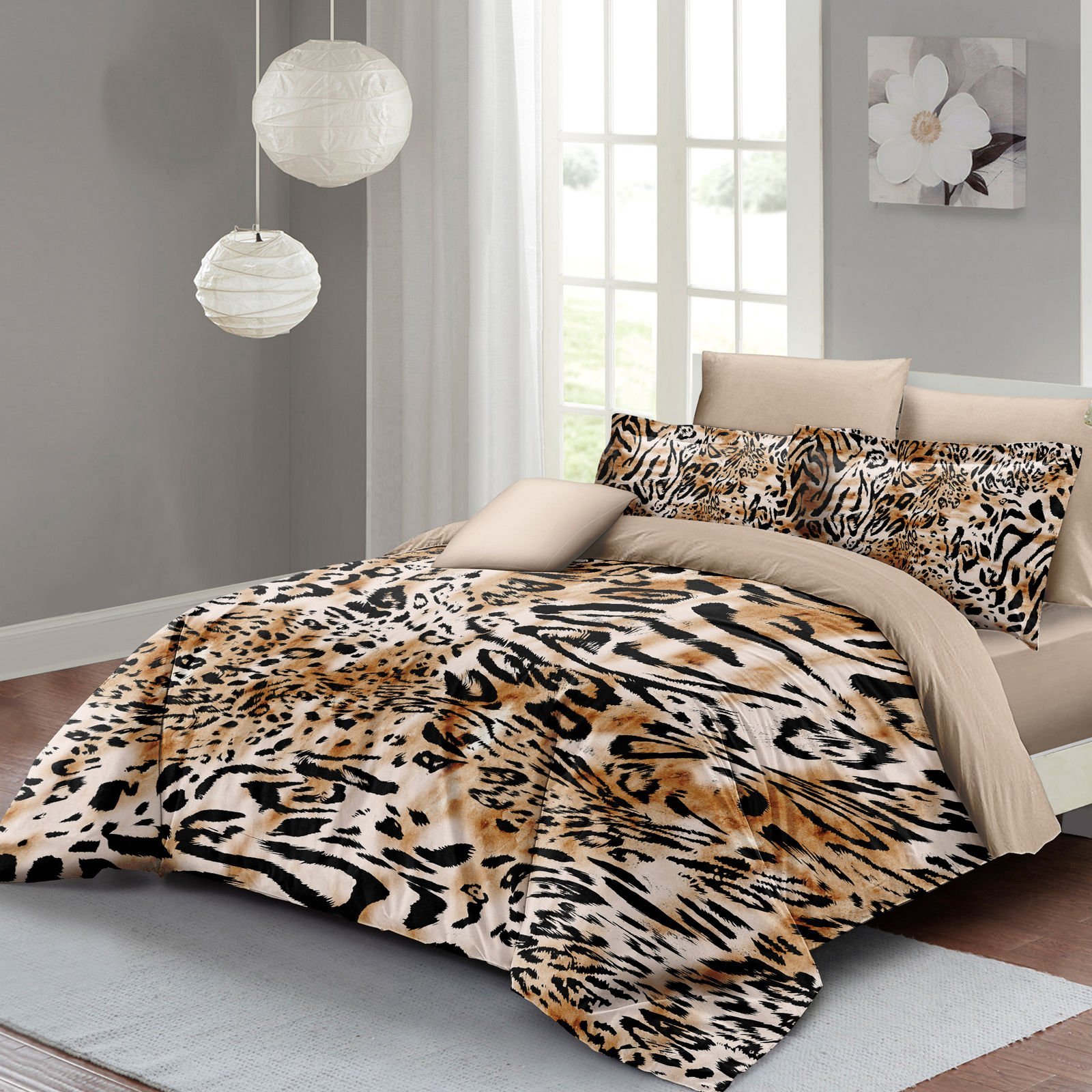 Leopar Çift Kişilik Nevresim Takımı Özel Dokuma Pamuk Saten Drawing Leopard