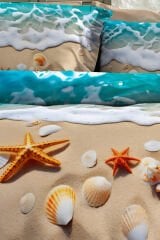 %100 Pamuk Ranforce Çeyizlik Luxury 5d Dijital Çift Kişilik Nevresim Takımı Deniz Yıldızları