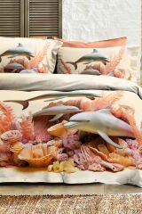 %100 Pamuk Ranforce Çeyizlik Luxury 5d Dijital Çift Kişilik Nevresim Takımı Dolphins