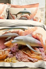 %100 Pamuk Ranforce Çeyizlik Luxury 5d Dijital Çift Kişilik Nevresim Takımı Dolphins