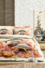 %100 Pamuk Ranforce Çeyizlik Luxury 5d Dijital Çift Kişilik Nevresim Takımı Dolphins