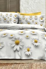 %100 Pamuk Ranforce Çeyizlik Luxury 5d Dijital Çift Kişilik Nevresim Takımı Papatya