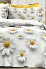 %100 Pamuk Ranforce Çeyizlik Luxury 5d Dijital Çift Kişilik Nevresim Takımı Papatya