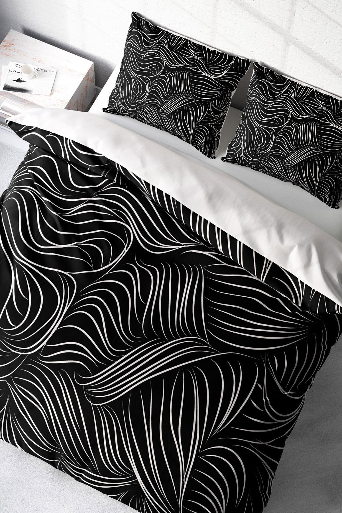 Lastikli Çarşaflı %100 Pamuk Saten Çift Kişilik Nevresim Takımı Zebra Stripes