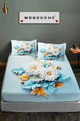 %100 Pamuk Lastikli Çarşaf Özel Tasarım 5d Dijital 60 Tel Buket