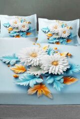 %100 Pamuk Lastikli Çarşaf Özel Tasarım 5d Dijital 60 Tel Buket