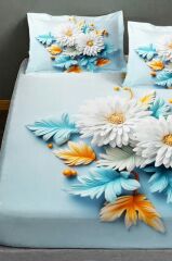 %100 Pamuk Lastikli Çarşaf Özel Tasarım 5d Dijital 60 Tel Buket