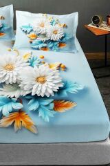 %100 Pamuk Lastikli Çarşaf Özel Tasarım 5d Dijital 60 Tel Buket