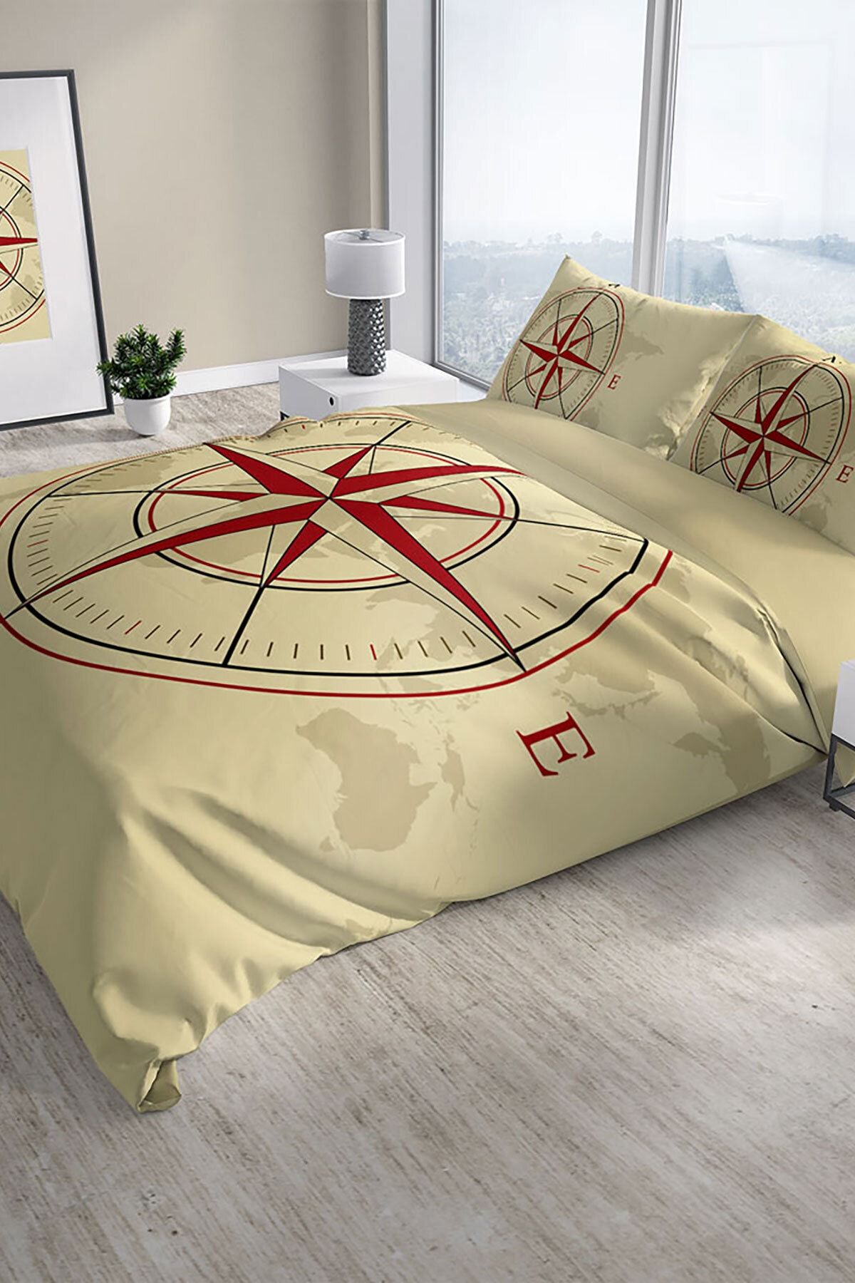 Compass 3d Pamuk Saten Çift Kişilik Nevresim Seti