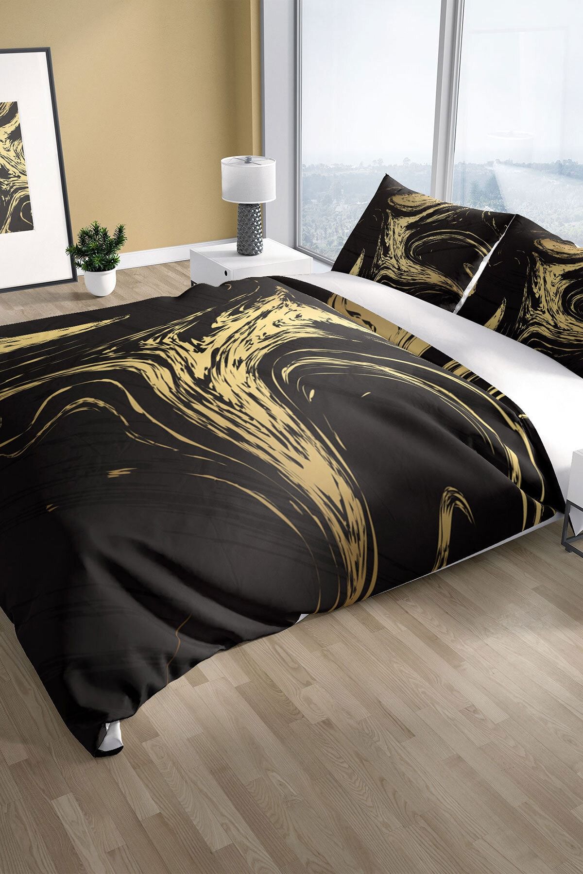Black Design 3d Pamuk Saten Çift Kişilik Nevresim Seti