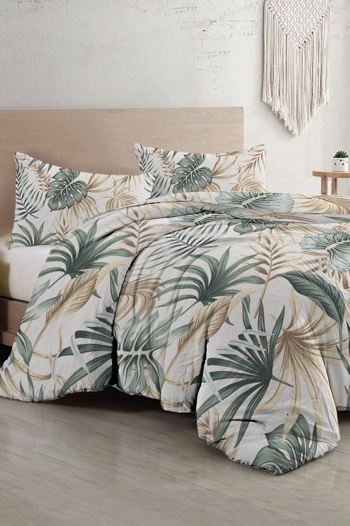 Botanik Palm Çift Kişilik Nevresim Takımı 3d Pamuk Saten