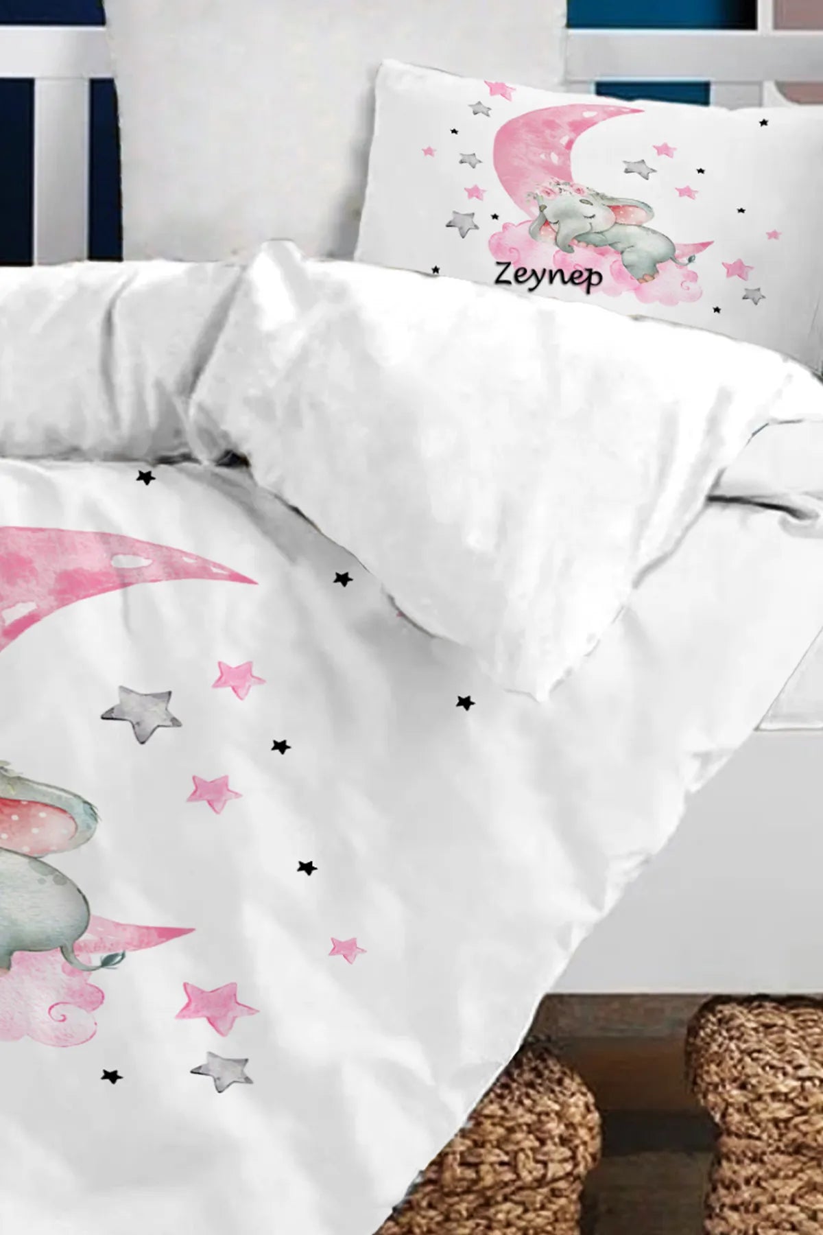 İsimli Bebek Nevresim %100 Pamuk Oeko-tex® Sertifikalı - Pembe