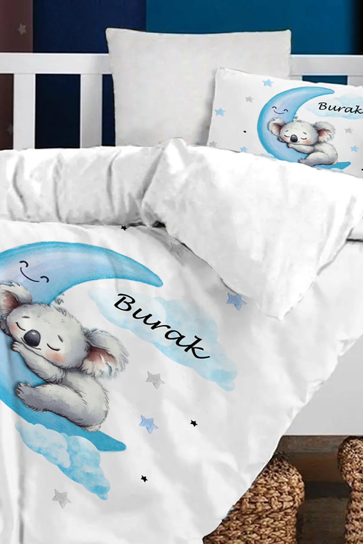 İsimli Bebek Nevresim %100 Pamuk Oeko-tex® Sertifikalı - Mavi