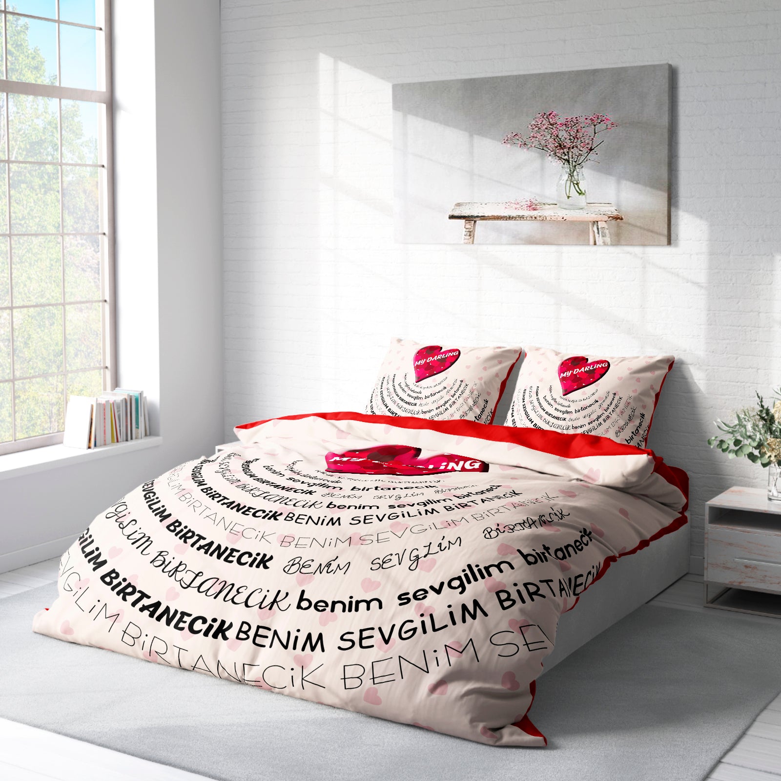 Sevgililer Günü Pamuk Saten Çift Kişilik Nevresim Takımı My Darling