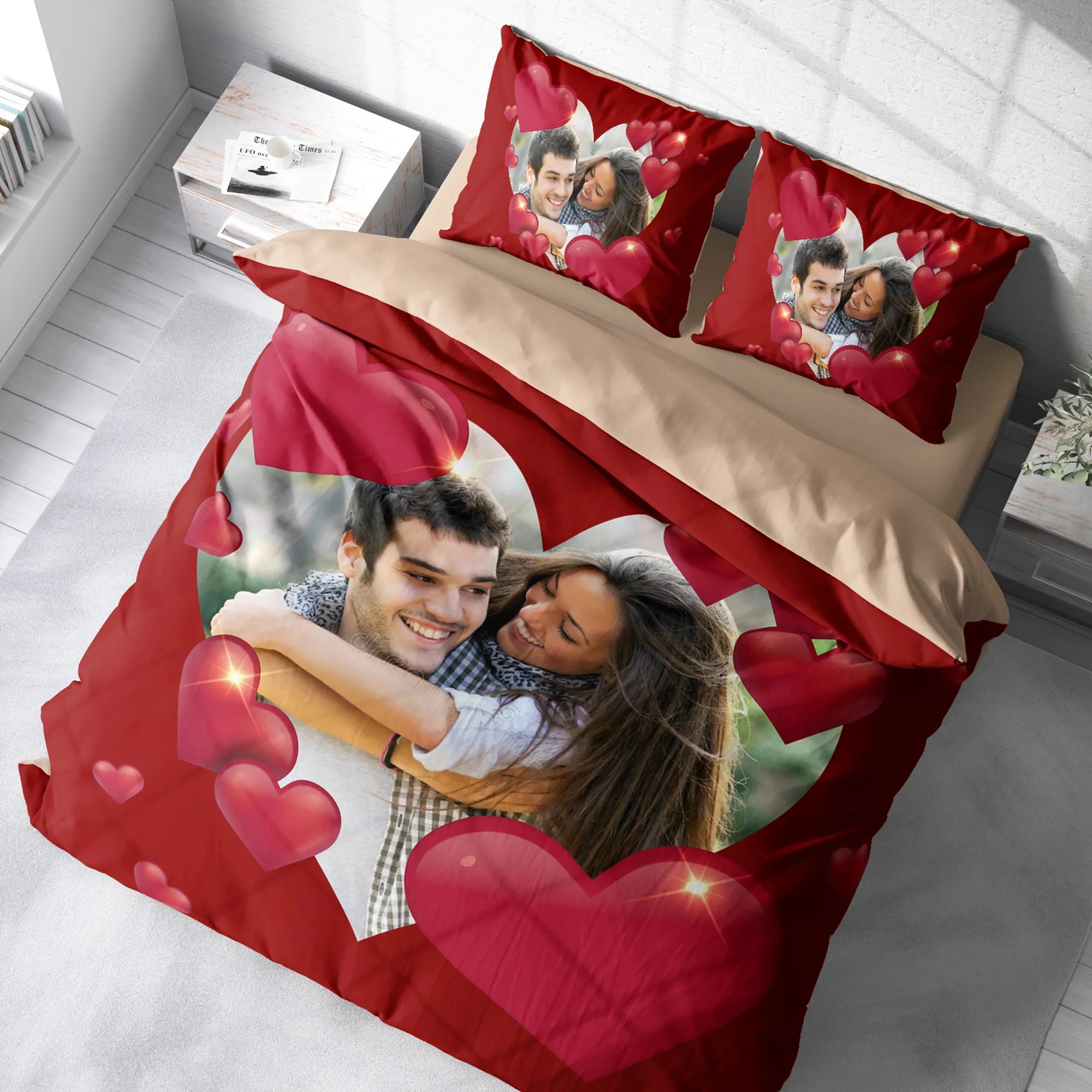 MonoHome Kişiye Özel Çift Kişilik Nevresim Takımı Love Red