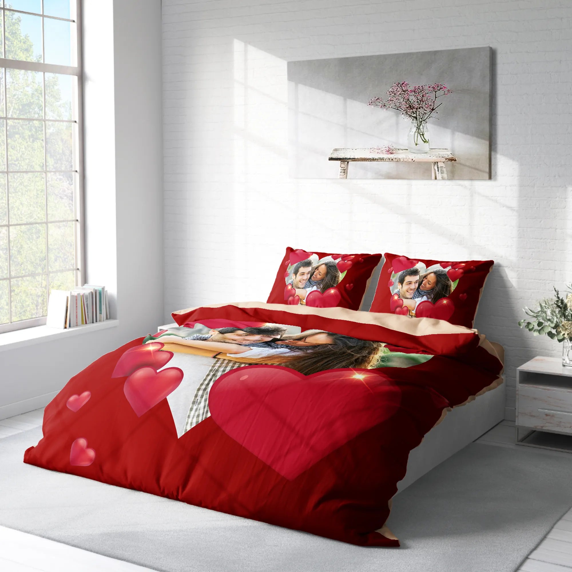 MonoHome Kişiye Özel Çift Kişilik Nevresim Takımı Love Red