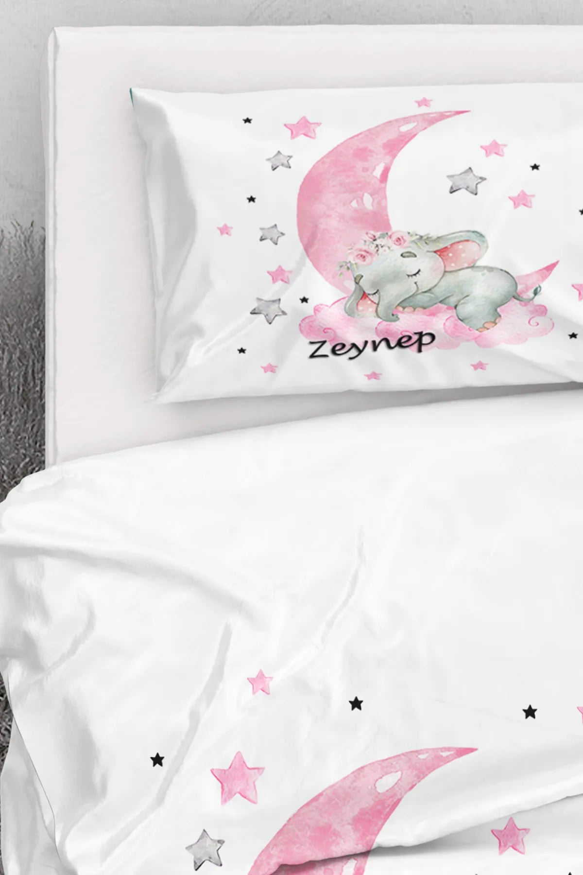 İsimli Bebek Nevresim %100 Pamuk Oeko-tex® Sertifikalı - Pembe