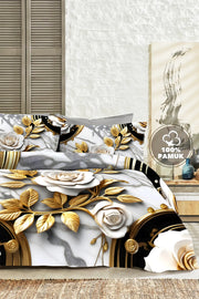 %100 PAMUK Percale Çeyizlik Luxury 5D Dijital Çift Kişilik Nevresim Takımı Aurum