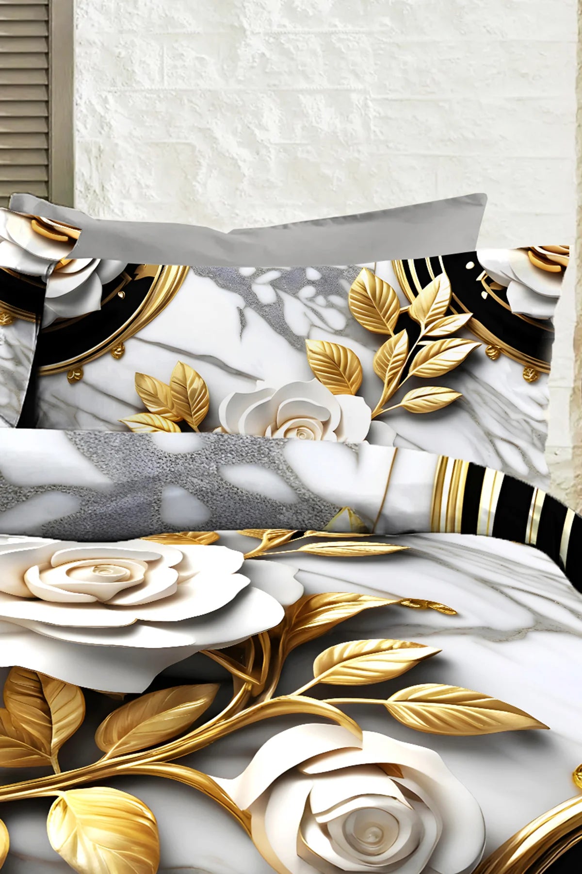 %100 PAMUK Percale Çeyizlik Luxury 5D Dijital Çift Kişilik Nevresim Takımı Aurum