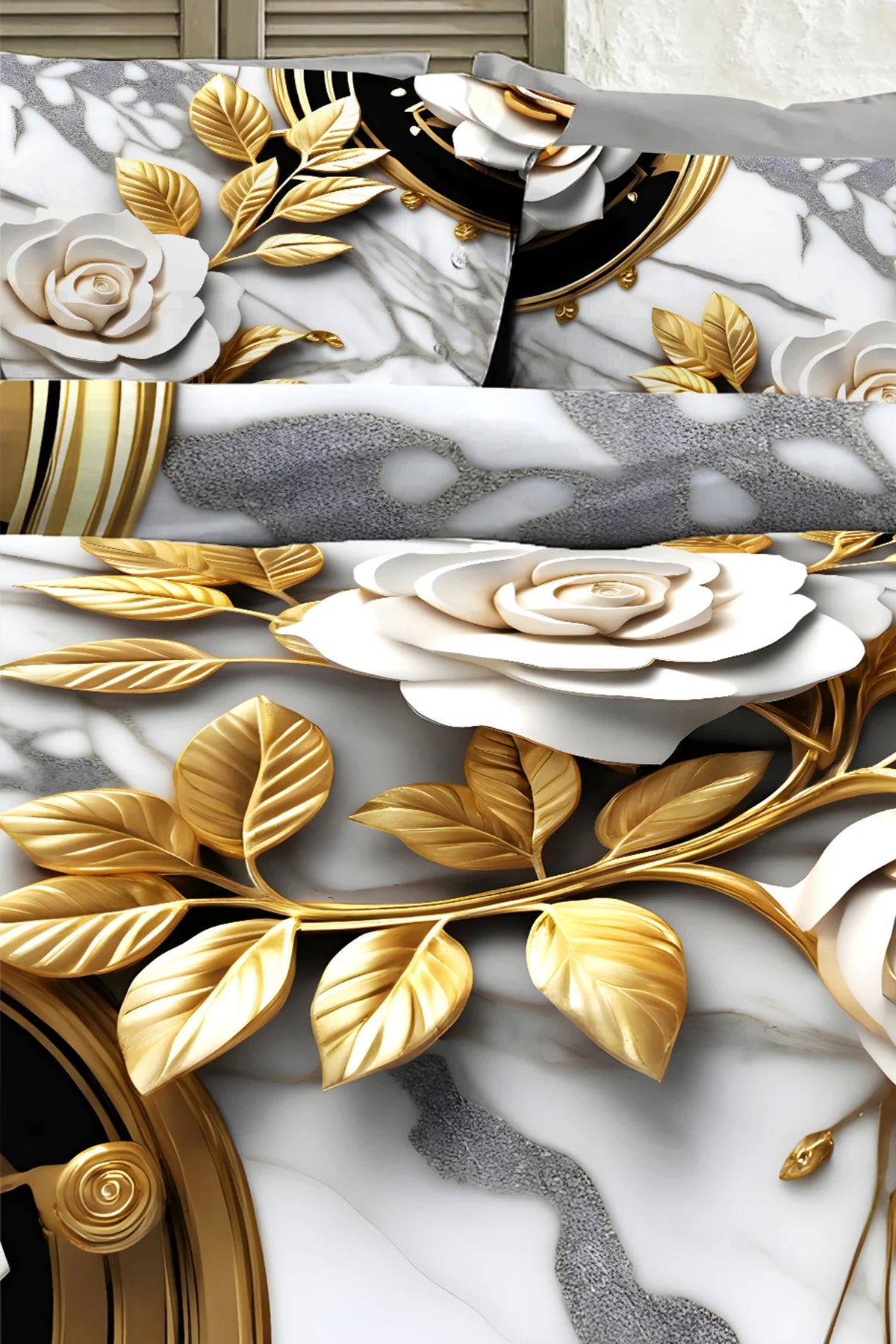 %100 PAMUK Percale Çeyizlik Luxury 5D Dijital Çift Kişilik Nevresim Takımı Aurum