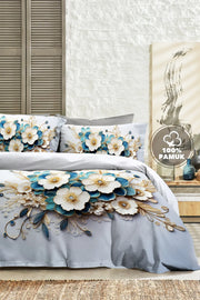%100 PAMUK Percale Çeyizlik Luxury 5D Dijital Çift Kişilik Nevresim Takımı Dıamond