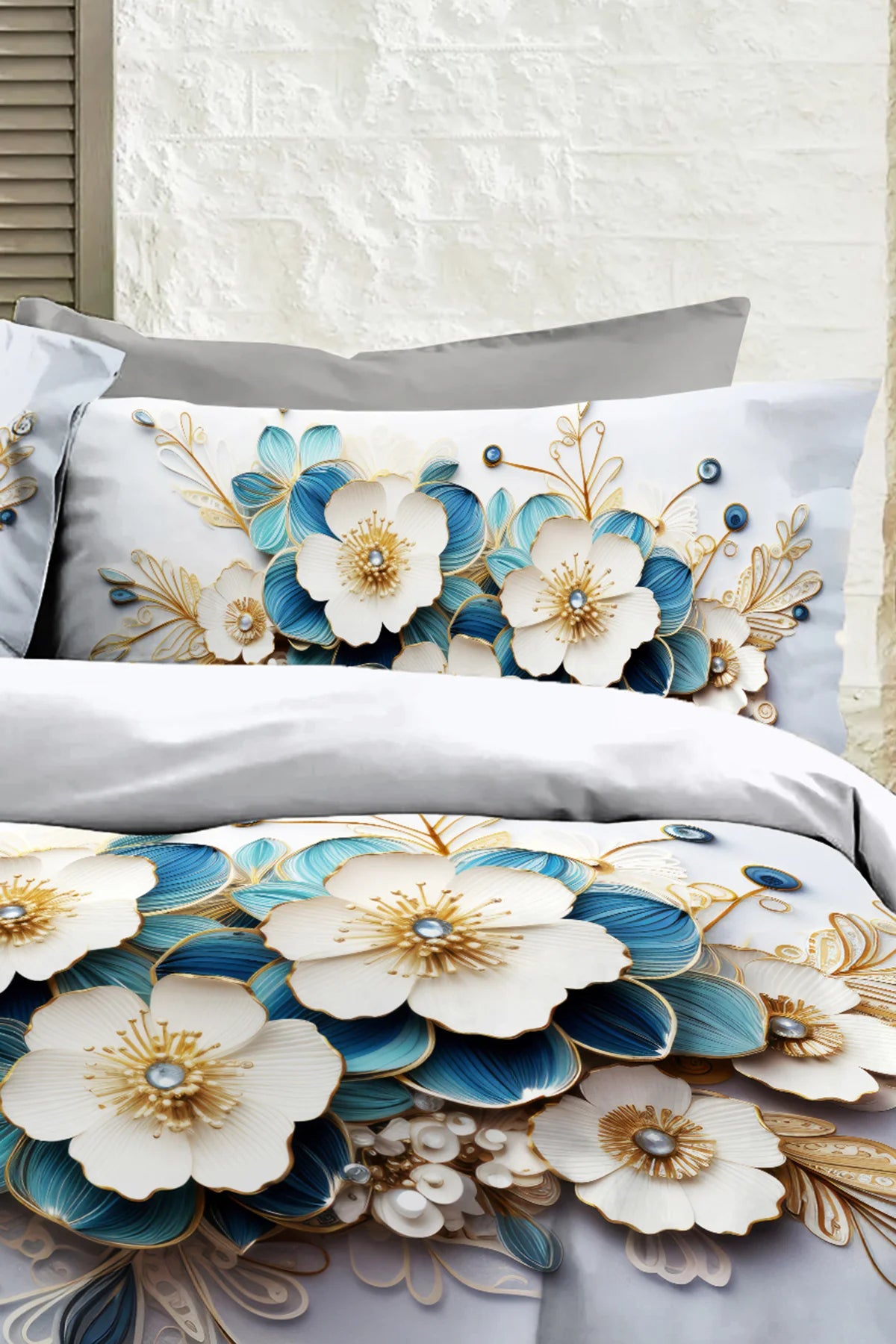 %100 PAMUK Percale Çeyizlik Luxury 5D Dijital Çift Kişilik Nevresim Takımı Dıamond