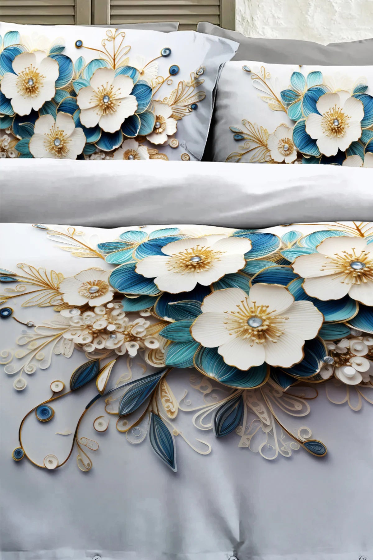 %100 PAMUK Percale Çeyizlik Luxury 5D Dijital Çift Kişilik Nevresim Takımı Dıamond