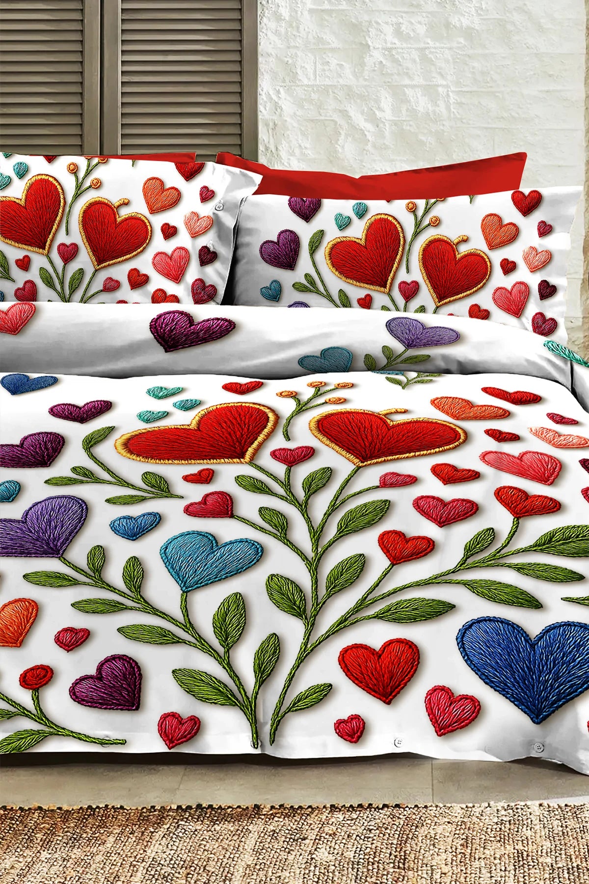 %100 PAMUK Percale Çeyizlik Luxury 5D Dijital Çift Kişilik Nevresim Takımı Embroidered heart