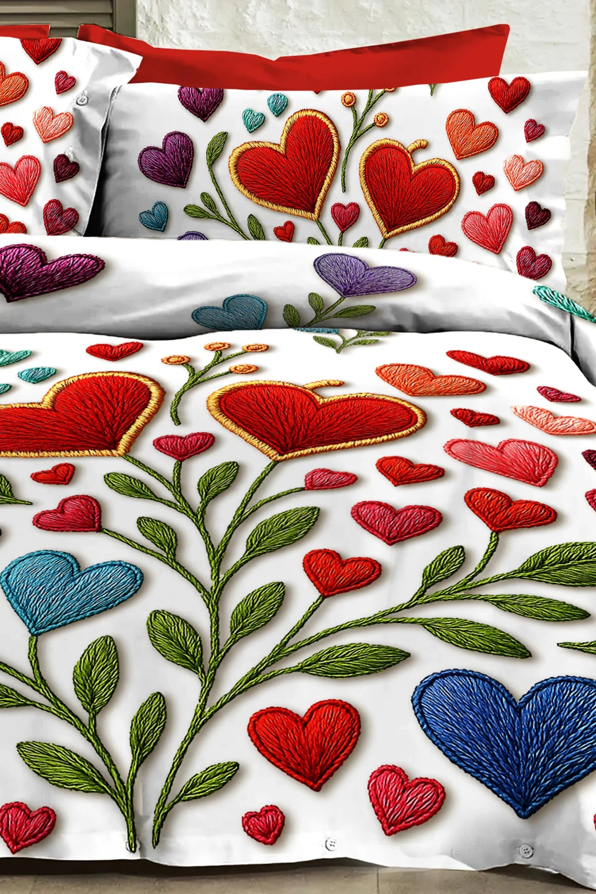 %100 PAMUK Percale Çeyizlik Luxury 5D Dijital Çift Kişilik Nevresim Takımı Embroidered heart