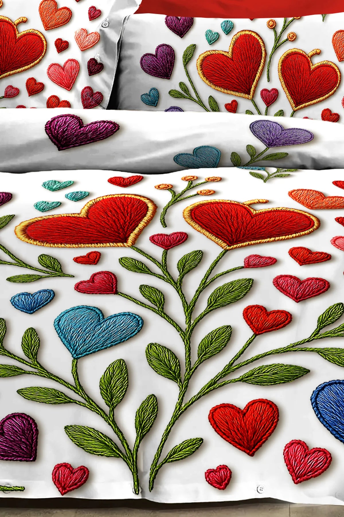 %100 PAMUK Percale Çeyizlik Luxury 5D Dijital Çift Kişilik Nevresim Takımı Embroidered heart