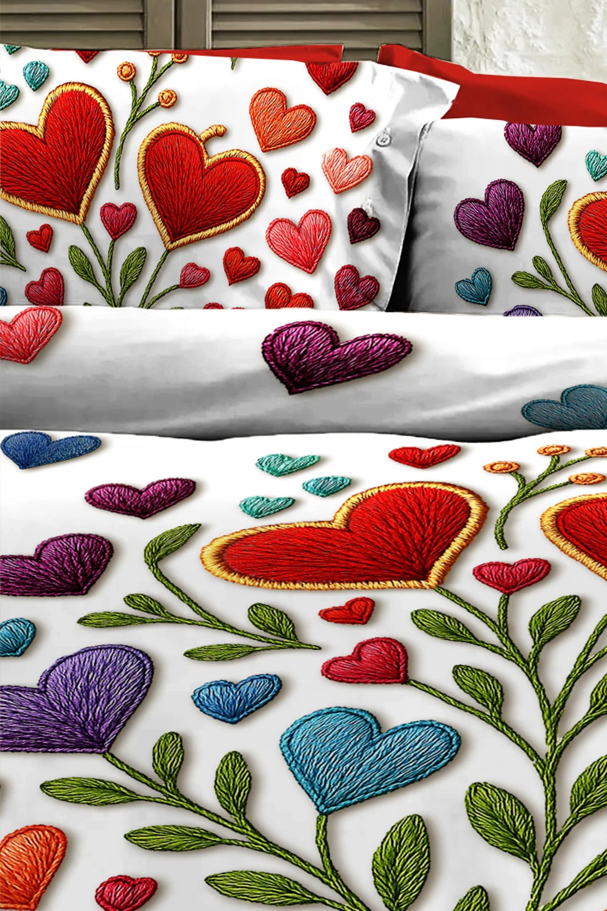 %100 PAMUK Percale Çeyizlik Luxury 5D Dijital Çift Kişilik Nevresim Takımı Embroidered heart