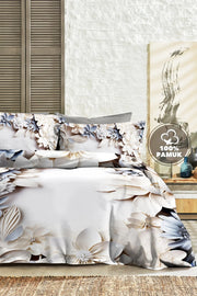 %100 PAMUK Percale Çeyizlik Luxury 5D Dijital Çift Kişilik Nevresim Takımı Lilyum
