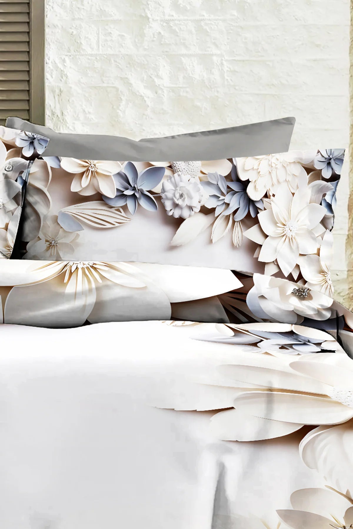 %100 PAMUK Percale Çeyizlik Luxury 5D Dijital Çift Kişilik Nevresim Takımı Lilyum