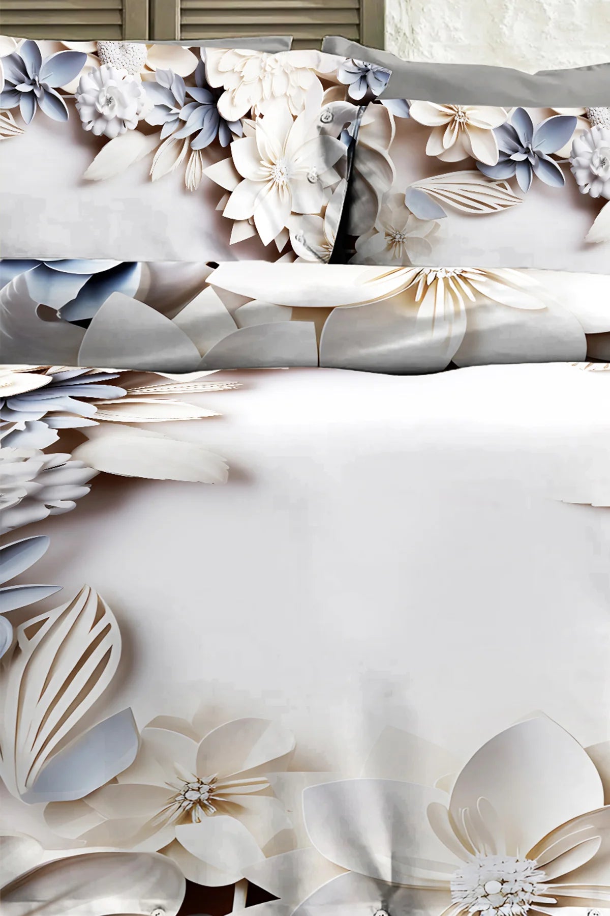 %100 PAMUK Percale Çeyizlik Luxury 5D Dijital Çift Kişilik Nevresim Takımı Lilyum