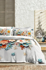 %100 PAMUK Percale Çeyizlik Luxury 5D Dijital Çift Kişilik Nevresim Takımı Lotus