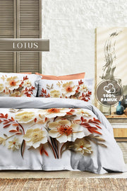 %100 PAMUK Percale Çeyizlik Luxury 5D Dijital Çift Kişilik Nevresim Takımı Lotus