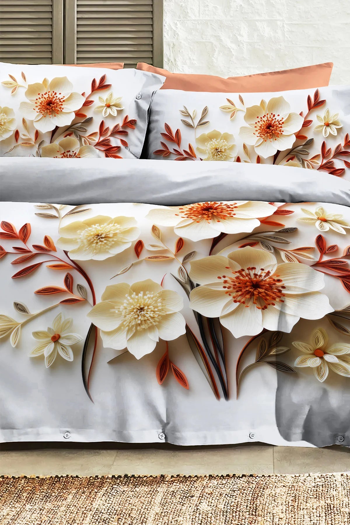 %100 PAMUK Percale Çeyizlik Luxury 5D Dijital Çift Kişilik Nevresim Takımı Lotus